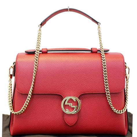 new authentic gucci women's red leather interlocking gg shoulder bag|Gucci shopping bag apple.